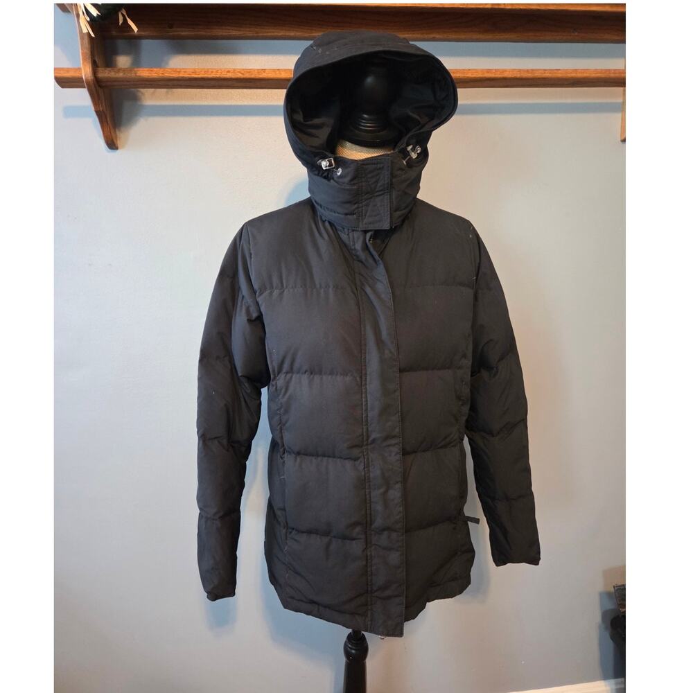 LL Bean goose down filled puffer hooded winter coat black womens vtg parka S